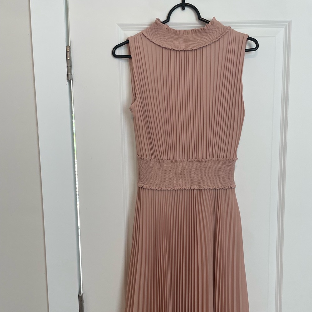 Soft Pink Pleated Midi Dress
